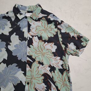 Topman Spliced Floral Hibiscus Viscose Green & BLUE Tropical Hawaiian Shirt NWOT